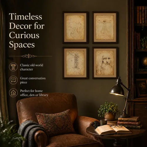 Miniatura 2 de Impresiones artísticas originales de Leonardo da Vinci – Gran decoración de aula de ciencias y oficina en casa, accesorios para dormitorio