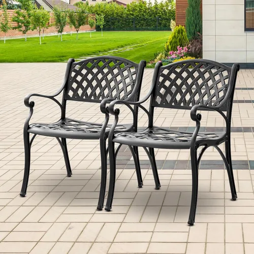 Juego de 2 sillas de comedor de aluminio fundido para exteriores, juego de sillas de bistró para patio con reposabrazos, sillas de comedor para