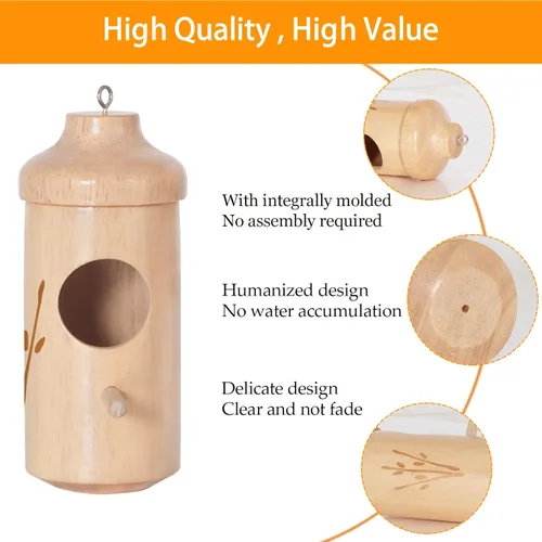 Miniatura 6 de Hummingbird House - Casas de colibrí de madera natural para colgar en el exterior, regalos de jardinería para mujeres, amantes de los pájaros