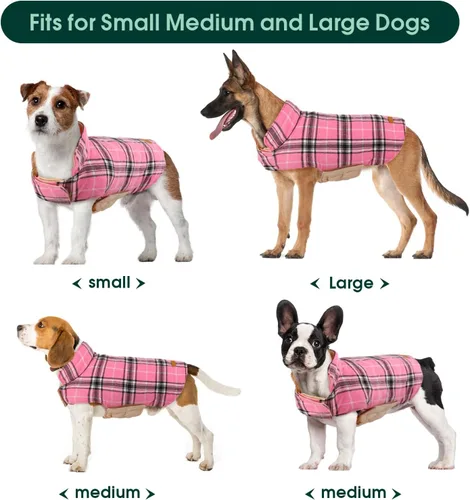 Miniatura 5 de Kuoser - Abrigo impermeable de invierno para perro, chaqueta reversible estilo británico, ropa para perro a cuadros, abrigo de nieve acogedor