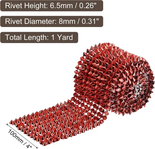Miniatura 2 de uxcell 1 yarda de puntada en cono de punta, 12 filas de plástico con parte trasera plana, remache punk, cinta para manualidades, bolsos, decoración