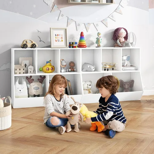 Miniatura 2 de Kids Bookshelf and Toy Organization,5 Cubby Open Wooden Playroom Organization and Storage, Toddler Bookshelf for Kid’s Room Bedroom Nursery White