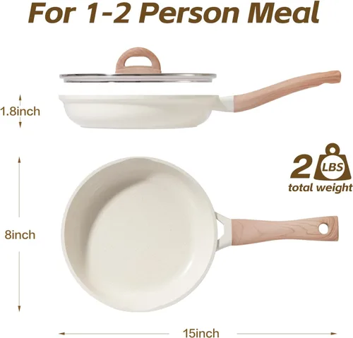 Miniatura 7 de UESLUCK - Sartén antiadherente creativa de 8 pulgadas con tapa, pequeña sartén creativa con tapa, sartén para huevos antiadherente con mango