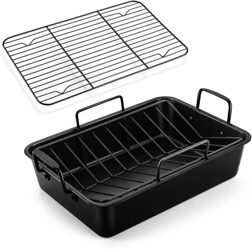 Miniatura 9 de TeamFar Bandeja para Asar, Bandeja Antiadherente Profunda de 14" para Lasaña Brownie Pavo con Rejilla en Forma de V y Rejilla de Enfriamiento
