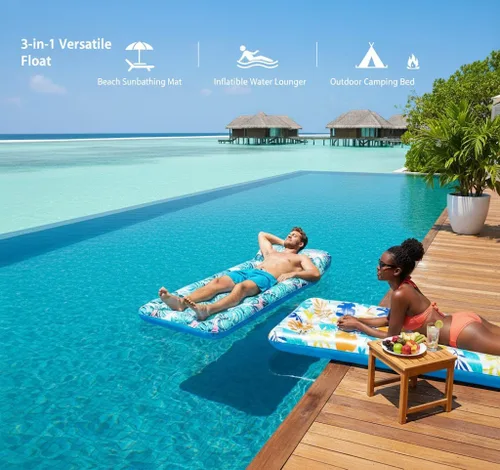 Miniatura 5 de Paquete de 2 tapetes inflables para piscina, tumbona, juguetes de natación multiusos para fiesta en la piscina, playa de verano, al aire libre