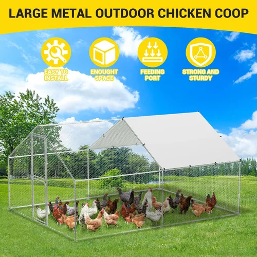 Miniatura 2 de GarveeLife Gallinero de metal grande con cubierta impermeable y anti-UV, jaula para aves de corral, corral de pollo al aire libre para uso en granja