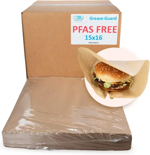Miniatura 7 de IDL Packaging Hojas de papel a prueba de grasa sin PFAS de 14 x 14 pulgadas, paquete de 4000, Kraft natural, forros para bandejas de alimentos aptos