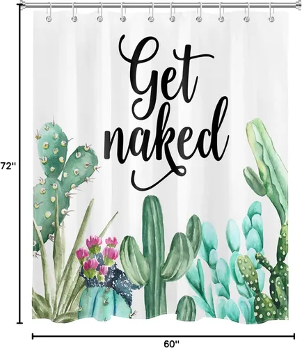 Miniatura 8 de LB Get Naked - Cortina de ducha de cactus con citas divertidas, plantas tropicales, suculentas, verdes, acuarela, cactus y flores, cortinas de ducha