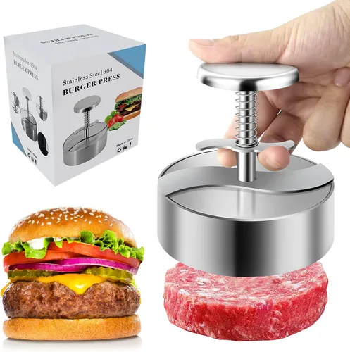 Miniatura 8 de Prensa de hamburguesas, prensa de carne de hamburguesa ajustable de acero inoxidable, moldes antiadherentes para hacer hamburguesas son adecuados