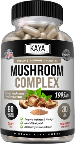 Miniatura 14 de Kaya Naturals Complejo de hongos premium potente, cápsulas complejas de hongos de 1330 mg por porción, ayuda a la claridad mental que apoya