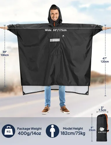 Miniatura 133 de ANYOO Poncho de lluvia con capucha para adultos, impermeable, ligero, para hombres y mujeres, chaqueta de lluvia reutilizable para emergencias al