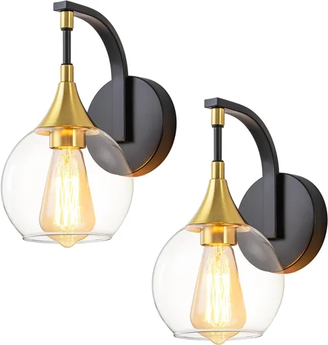 Miniatura 16 de Aplique de pared dorado, 1 luz de tocador de baño, lámpara de pared moderna con pantalla de vidrio transparente de 4.9 pulgadas, lámparas de pared