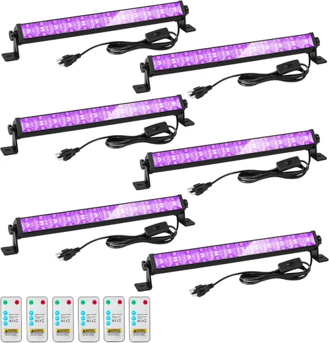 Miniatura 8 de Barra de luz LED negra de 48 W con control remoto e interruptor, barras de luz negra con enchufe y cable de 6.5 pies, luz negra para fiesta