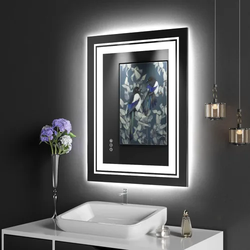 Miniatura 60 de Snowdool Espejo LED de baño, 32 x 32 pulgadas con luz frontal y retroiluminada, antivaho, espejo de tocador de baño para pared, función de memoria