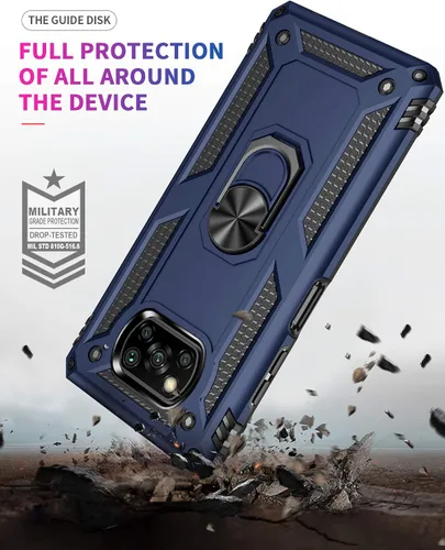 Miniatura 3 de Funda para Xiaomi POCO X3 NFC /X3 Pro con protector de pantalla, armadura de protección militar híbrida resistente a prueba de golpes, funda Azul