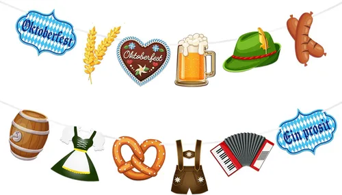 2 pancartas de Oktoberfest, guirnalda de Oktoberfest, bandera bávara, cartel de banderines de Oktoberfest, telón de fondo, accesorios de cabina de