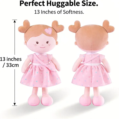 Miniatura 3 de Onetoo First Baby Dolls - Muñeco de trapo de felpa suave para niñas, para dormir, para acurrucarse, con vestido rosa, 14 pulgadas Rosa Amor
