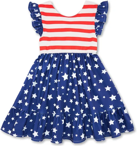 Miniatura 12 de Yousie Vestido de verano para niña pequeña, con volantes, lazo en la espalda, espalda descubierta, vestido de verano para fiesta