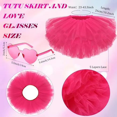 Miniatura 2 de Handepo 12 piezas de falda tutú y lentes de sol en forma de corazón, tutú de tul de 5 capas para mujeres y niñas, disfraz de baile de fiesta