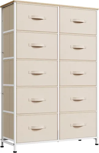 Miniatura 10 de WLIVE Cómoda de Tela para Dormitorio con 10 Cajones, Cómoda Alta con Cajones, Cómodas Blancas Muebles de Dormitorio, Unidad Organizadora de Blanco