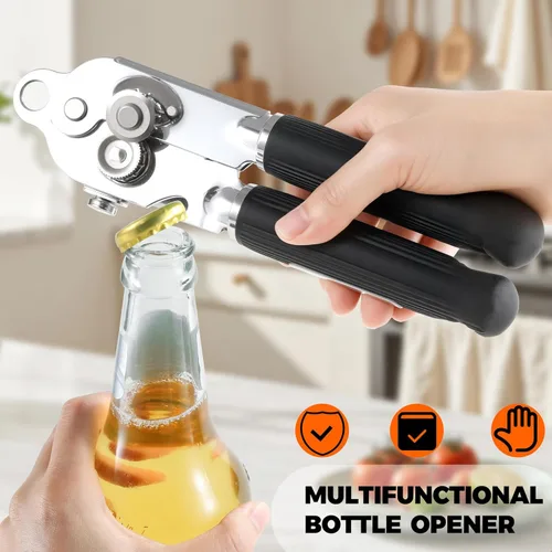 Miniatura 6 de Abrelatas Manual con Imán, Mango de Goma de Agarre Suave Cuchilla Afilada Borde Liso, Perilla sin Esfuerzo, Abrelatas Resistente con Abrebotellas