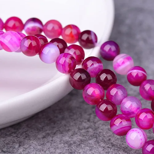 Miniatura 4 de 47 cuentas de cristal natural de 0.315 pulgadas (0.315 in) con rayas de ónix y ágatas, cuentas redondas sueltas para curación de pulseras, collares