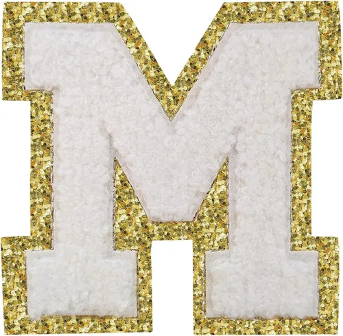 Miniatura 56 de Parches de letras termo-adhesivas de felpilla para chaquetas, parches de letras universitarias con brillantina para planchar en la letra azul A