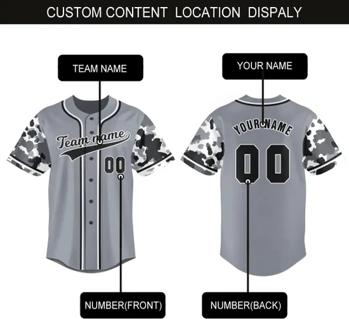 Miniatura 4 de Camiseta de béisbol personalizada con nombre y número personalizados de camuflaje para hombres, mujeres y jóvenes