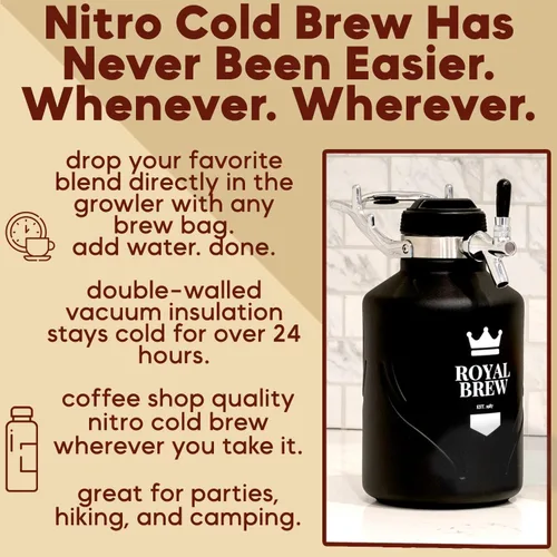 Miniatura 2 de The Original Royal Brew Nitro - Cafetera fría – Regalo para los amantes del café – Café nitro de calidad en casa – Barril casero de 64 onzas, kit
