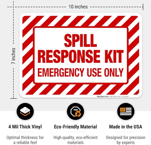 Miniatura 3 de Kit de respuesta a derrames, letrero de uso de emergencia, 10 x 7 pulgadas, calcomanías de vinilo de 4 mil, resistentes a la intemperie, fabricadas