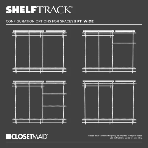 Miniatura 6 de ClosetMaid ShelfTrack - Sistema organizador de alambre para armario, ajustable de 5 a 8 pies, con estantes, barras de ropa, herrajes, acero