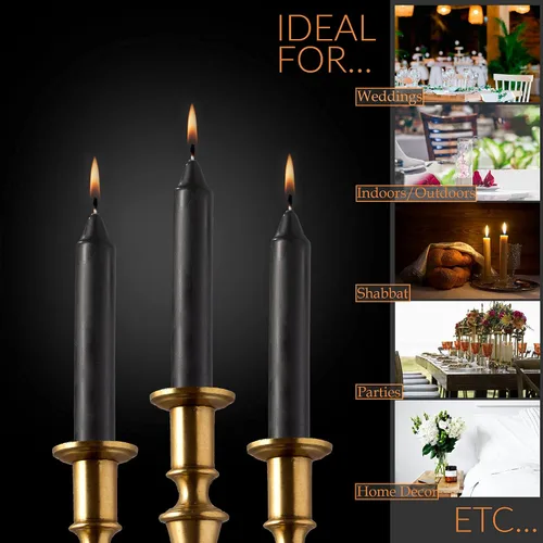 Miniatura 4 de Candelabros rectos negros – Paquete de 8 velas negras recubiertas de 6 pulgadas – Velas sin perfume de 5 horas de duración para Halloween
