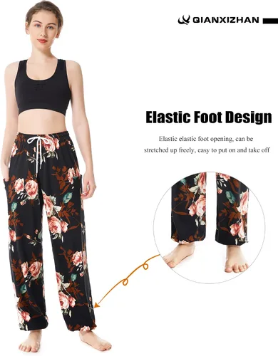 Miniatura 3 de QIANXIZHAN Pantalones de harén para mujer, pantalones hippie palazzo, pantalones bohemios, ropa de yoga con bolsillos