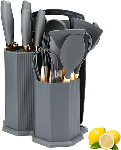 Miniatura 10 de Juego de utensilios de cocina y cuchillos de cocina con bloque de soporte, juego de 19 piezas de corte para cocineros, 11 utensilios de cocina