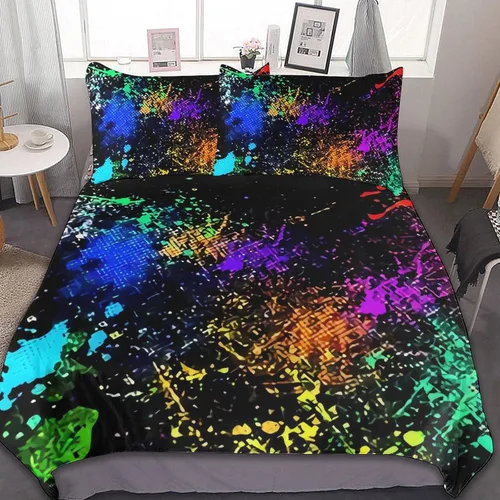 Miniatura 41 de Juego de 3 piezas de edredón neón que brilla en la oscuridad, funda de almohada de microfibra con cremallera para cama matrimonial, Queen