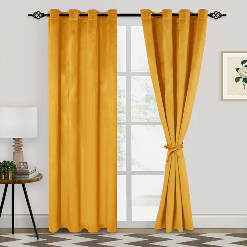 Miniatura 50 de XWZO Cortinas de terciopelo azul de 63 pulgadas de largo, elegantes cortinas de lujo suaves para sala de estar, aislamiento térmico, oscurecimiento