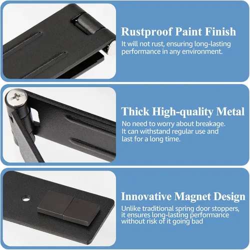 Miniatura 4 de Tope de puerta abatible para parte inferior de la puerta, tope de puerta de metal resistente con punta de goma, tapón de apertura de puerta de piso