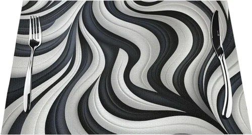 Miniatura 7 de 6 PCS PVC Placemats Set Place Mats Black and White Contrast Non-Slip Weave Place Mats 12" x 18" Farmhouse Table Mat Set for Family Dinners Wedding