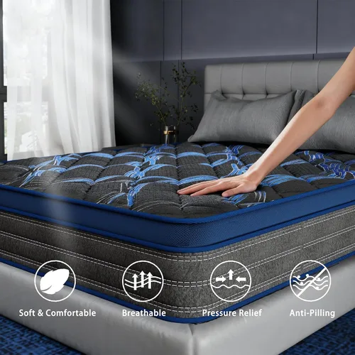 Miniatura 6 de Colchón Tamaño Twin de 10 pulgadas, colchón híbrido de espuma viscoelástica con soporte de resortes de bolsillo zonificados y diseño de aislamiento