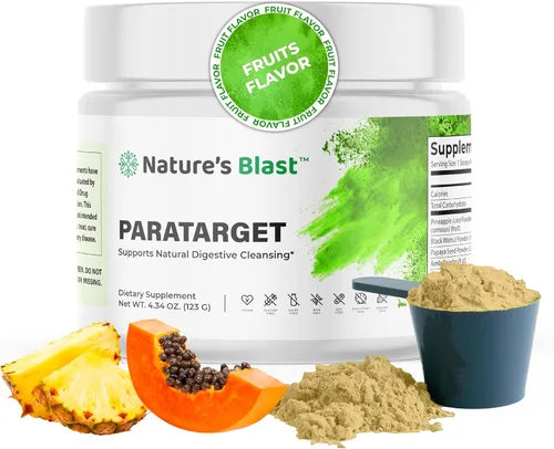 ParaTarget - Polvo de limpieza digestiva natural, soporte intestinal avanzado con cáscara de nuez negra, ajenjo dulce, semillas de papaya y piña,