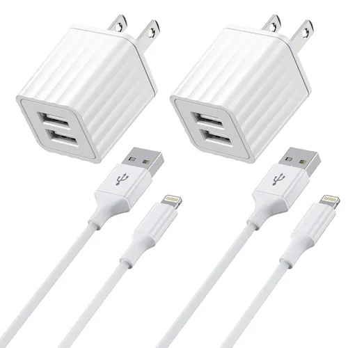 Miniatura 12 de Cargador rápido para iPhone, cargador de pared de doble puerto, paquete de 2 [certificado Apple MFi] de carga rápida de 10 pies, cable Lightning