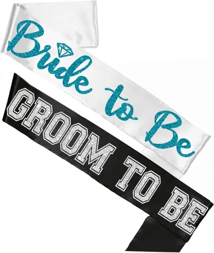 Something Blue Gift for Bride To Be Sash - Banda de satén de grado nupcial - Decoraciones de despedida de soltera azul turquesa, Juego de 2 piezas:
