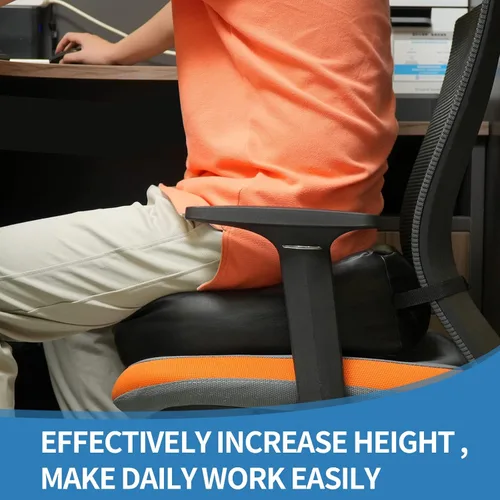 Miniatura 6 de YOUFI Cojín de Asiento de Cuero Extra Grueso Elevador para Silla de Oficina para Elevar la Altura - Relleno Completo para Soporte - con Funda Negro