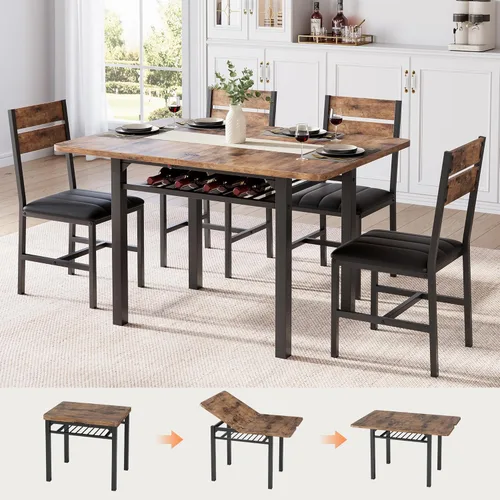 Miniatura 10 de MapleGrace Juego de mesa de comedor para 4, mesa de cocina extensible con 4 sillas de comedor tapizadas de piel sintética, juego de mesa de cocina