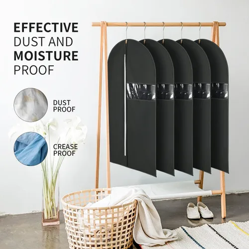Miniatura 4 de Paquete de 6 bolsas de ropa de 24 x 40 pulgadas para almacenamiento de tela no tejida, bolsas de vestir negras para colgar ropa, bolsas de traje