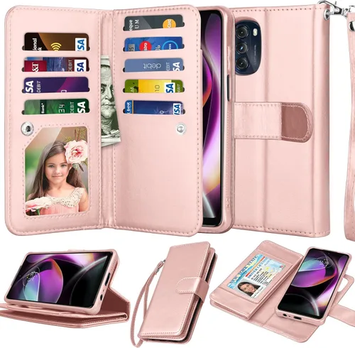 Njjex Funda tipo cartera para Motorola Moto G 5G 2022, para Moto G 5G 2022, [9 ranuras para tarjetas] Funda de piel sintética para tarjetas de