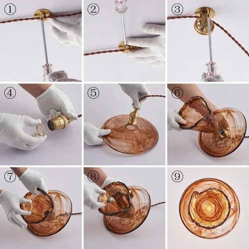 Miniatura 8 de YLONG-ZS Lámpara colgante de cristal vintage enchufable, moderna polea de latón dorado, luces colgantes de techo para isla de cocina, comedor, sala