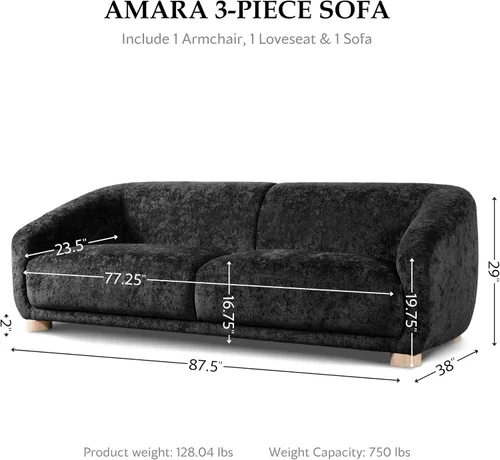 Miniatura 4 de Furniture of America Amara Modern - Juego de sofá tapizado de felpilla de 3 piezas con reposabrazos inclinados, sillón de madera, sofá biplaza