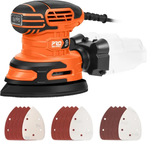 Miniatura 10 de Prostormer Detail Sander, 13000RPM Mouse Sander, 1.6A Electric Palm Sanders with 15Pcs Sandpapers, Dust Collection Box for Tight Spaces Sanding