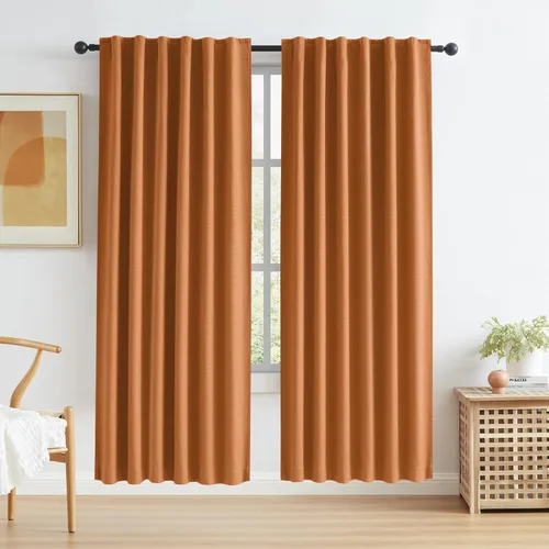 Miniatura 28 de Paneles de cortinas de ventana 100% opacas, con trabillas traseras, bolsillo para barra, gancho, cinturón, aspecto plisado, cortinas para sistema